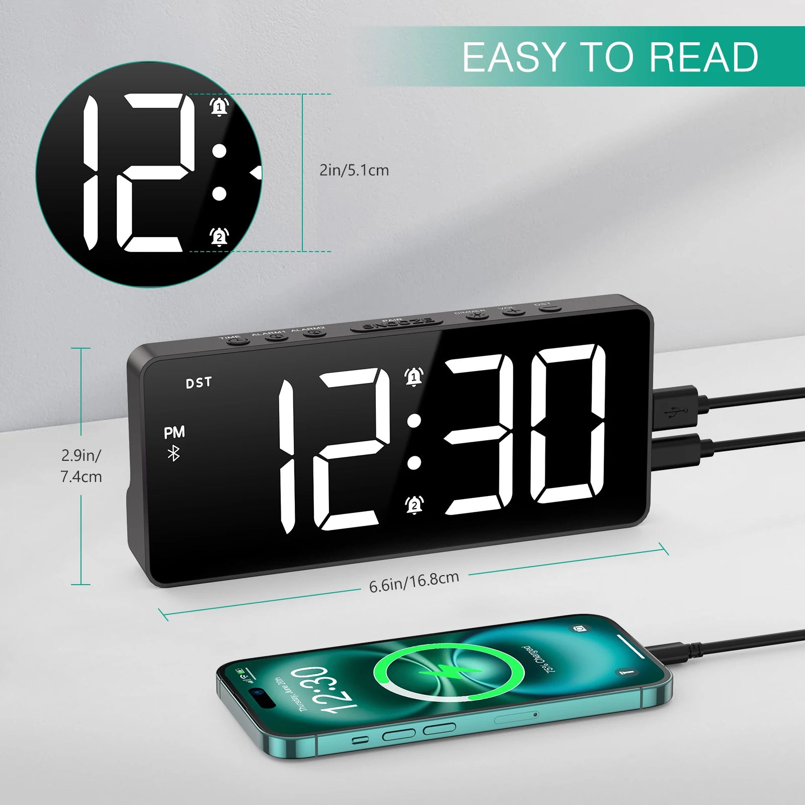 Oreo Digital Alarm Clock | Bluetooth Sync, 7-Inch LED Display 1