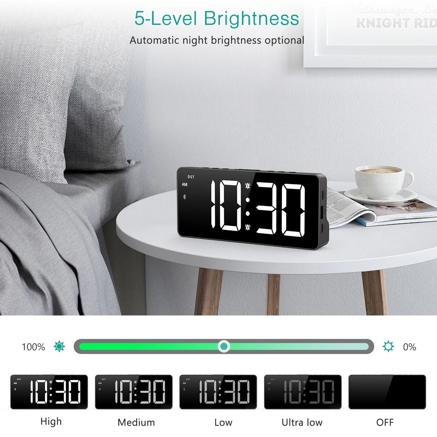 Oreo Digital Alarm Clock | Bluetooth Sync, 7-Inch LED Display 2