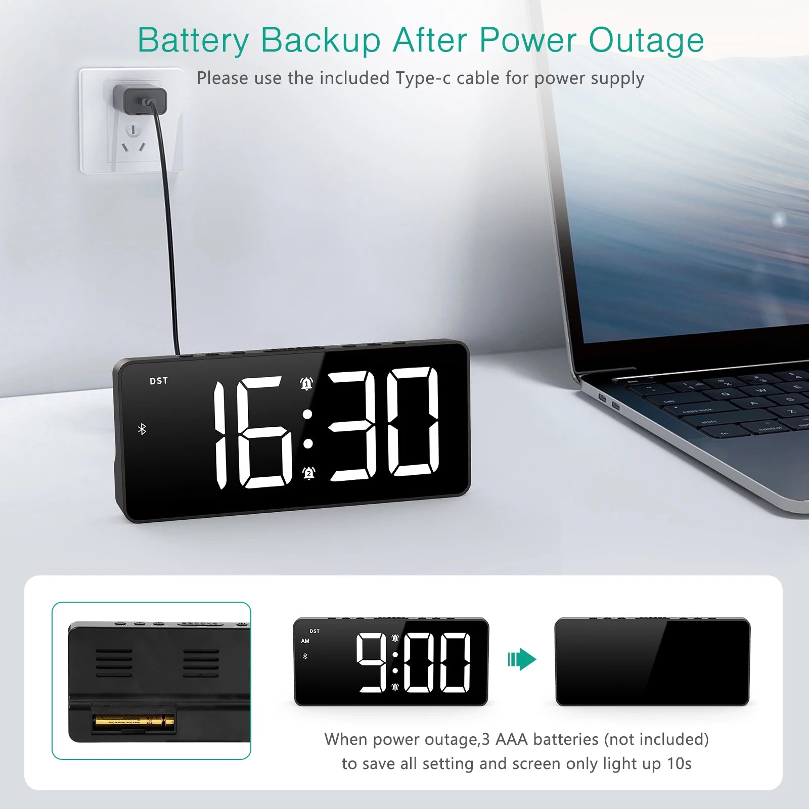 Oreo Digital Alarm Clock | Bluetooth Sync, 7-Inch LED Display 3