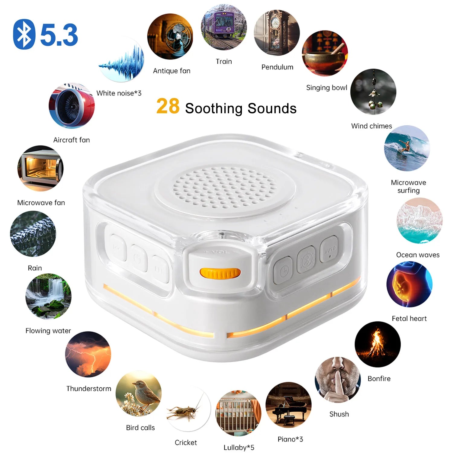 Wavy Sleep Aid Machine | Bluetooth Speaker, Night Light, 28 Sound Effects 0